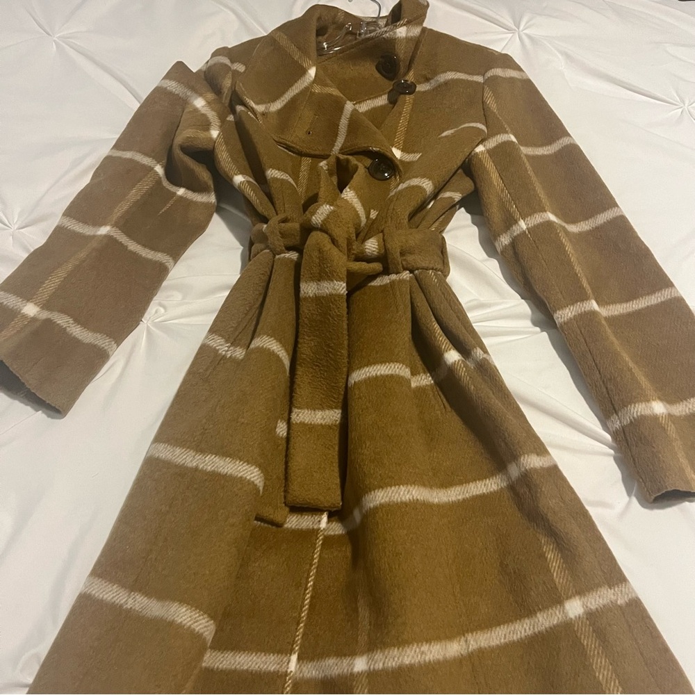 Ann Taylor Plaid Coat Tan Small - Picture 7 of 12
